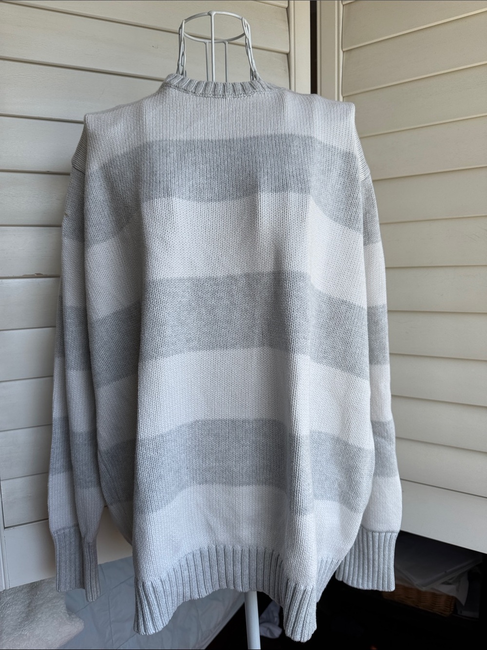Brandy Melville Gray & White Striped Crewneck Sweater